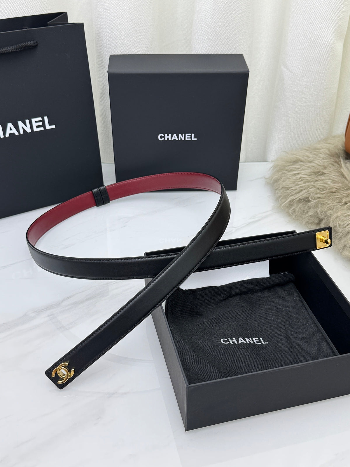 Black & Gold Leather Belt