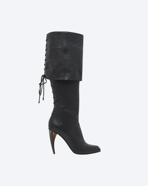 Black Horn Heel Knee-High Boot