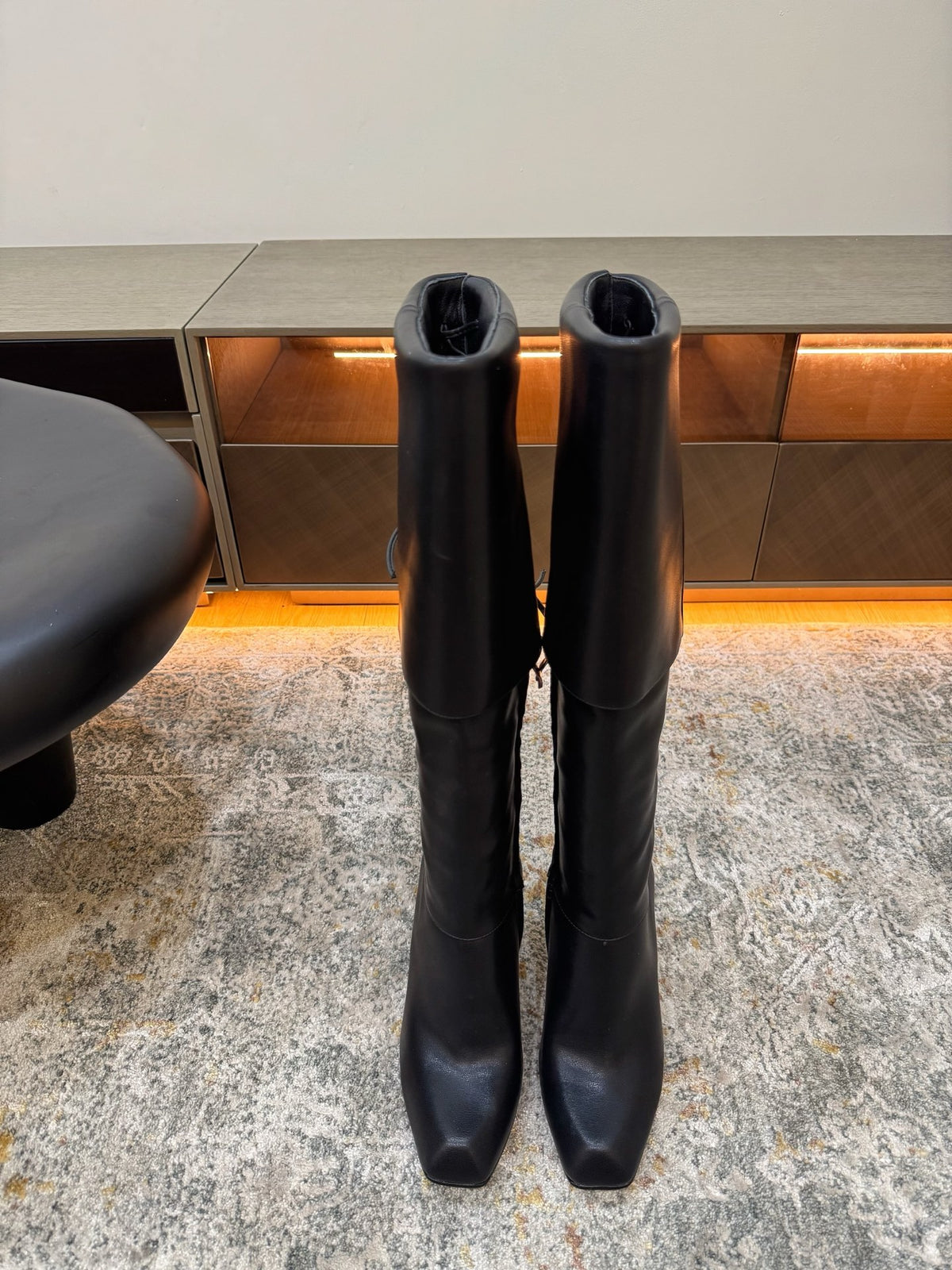 Black Horn Heel Knee-High Boot - 02