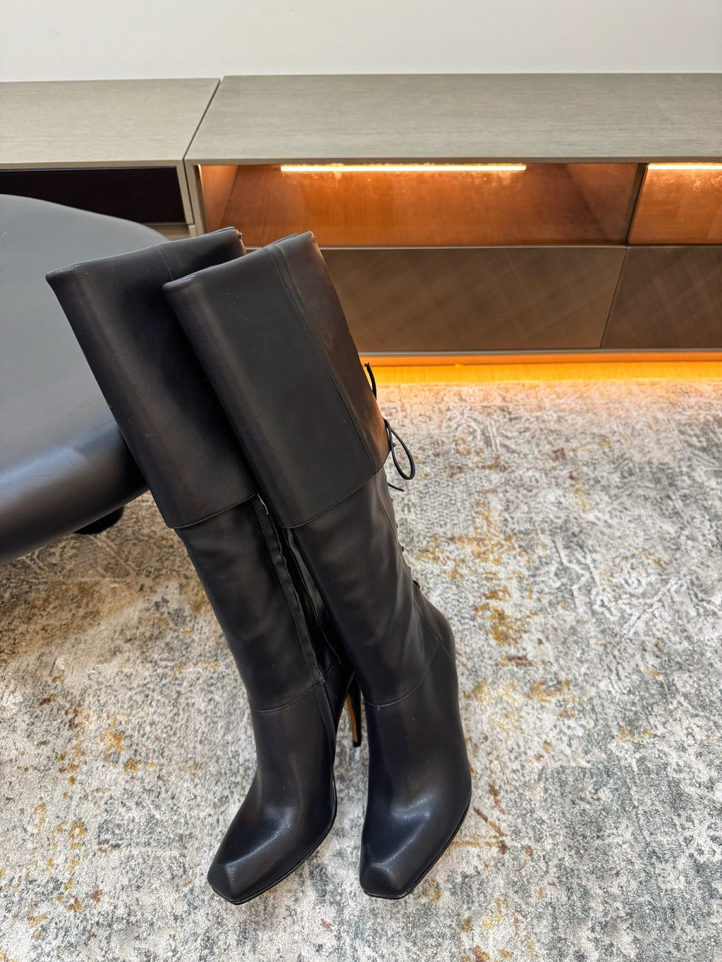 Black Horn Heel Knee-High Boot - 03