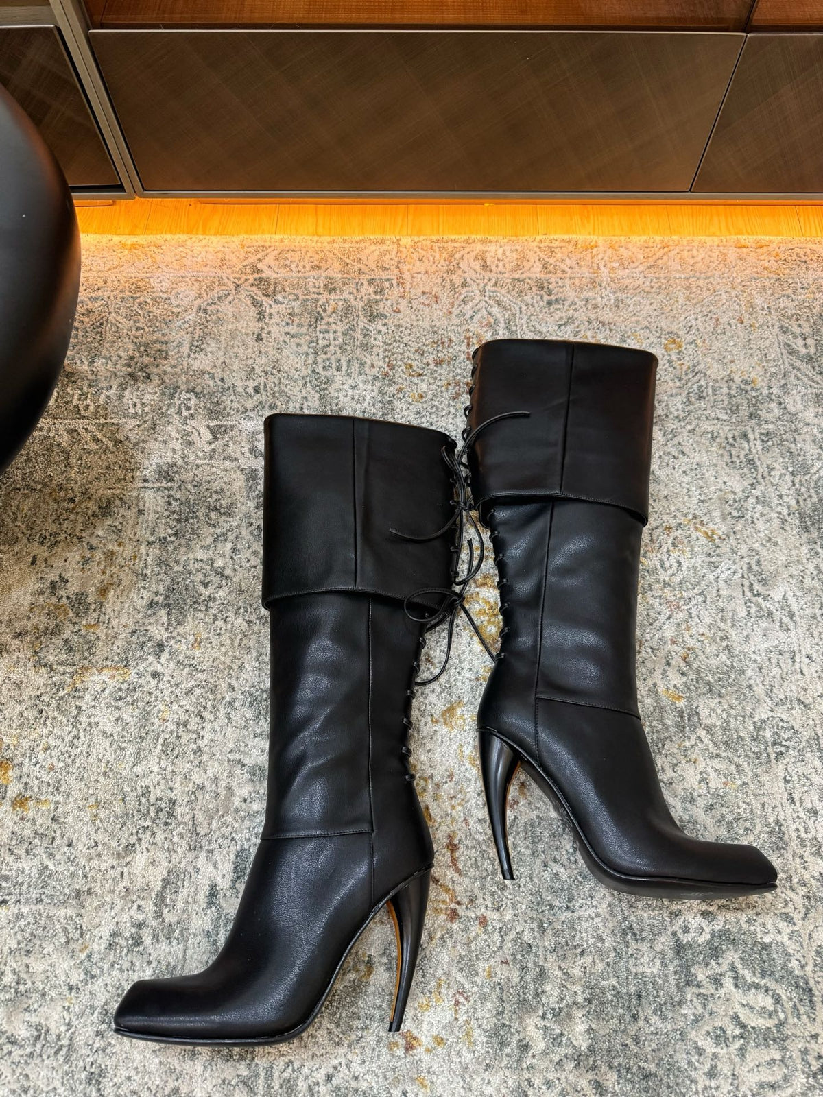 Black Horn Heel Knee-High Boot - 04