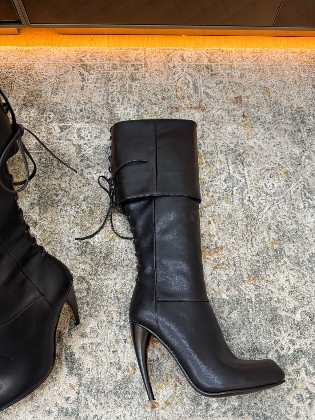 Black Horn Heel Knee-High Boot - 06
