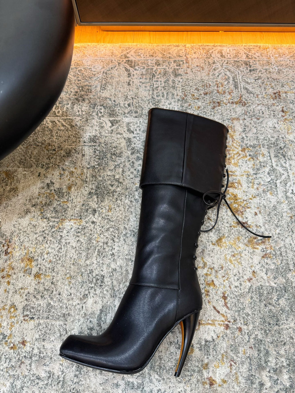 Black Horn Heel Knee-High Boot - 07