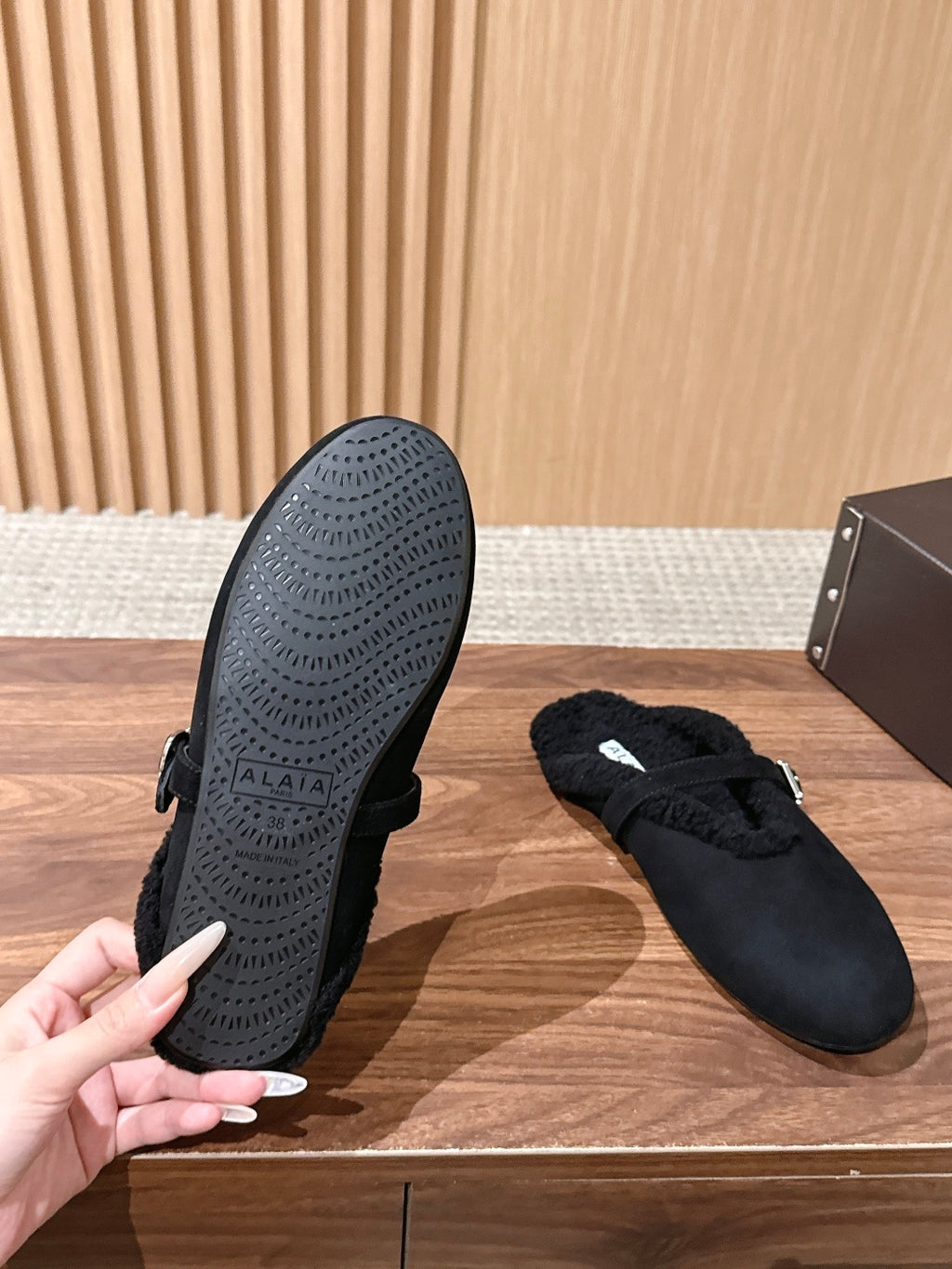 Black Mules In Merino Shearling