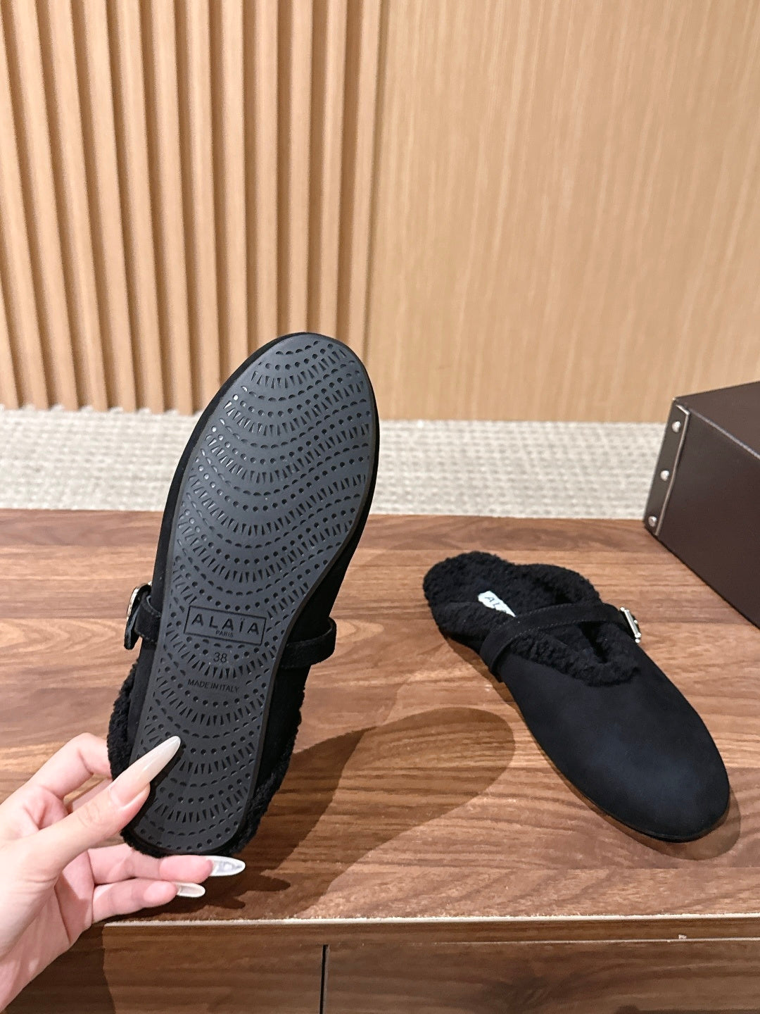 Black Mules In Merino Shearling