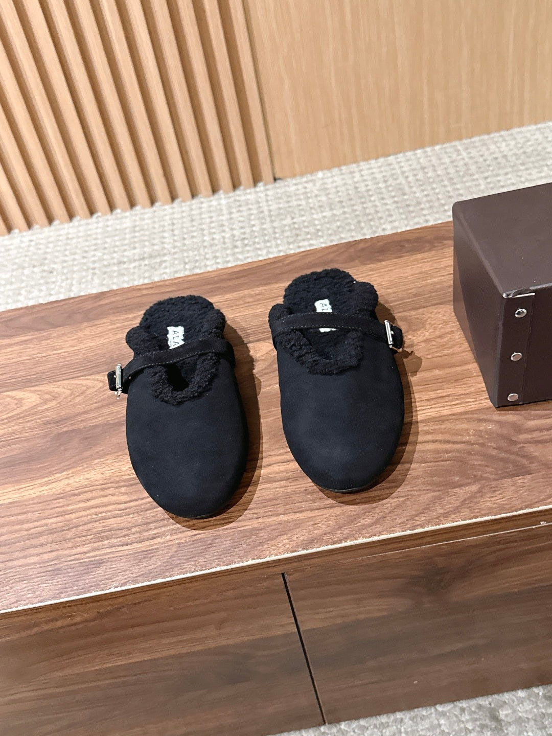 Black Mules In Merino Shearling