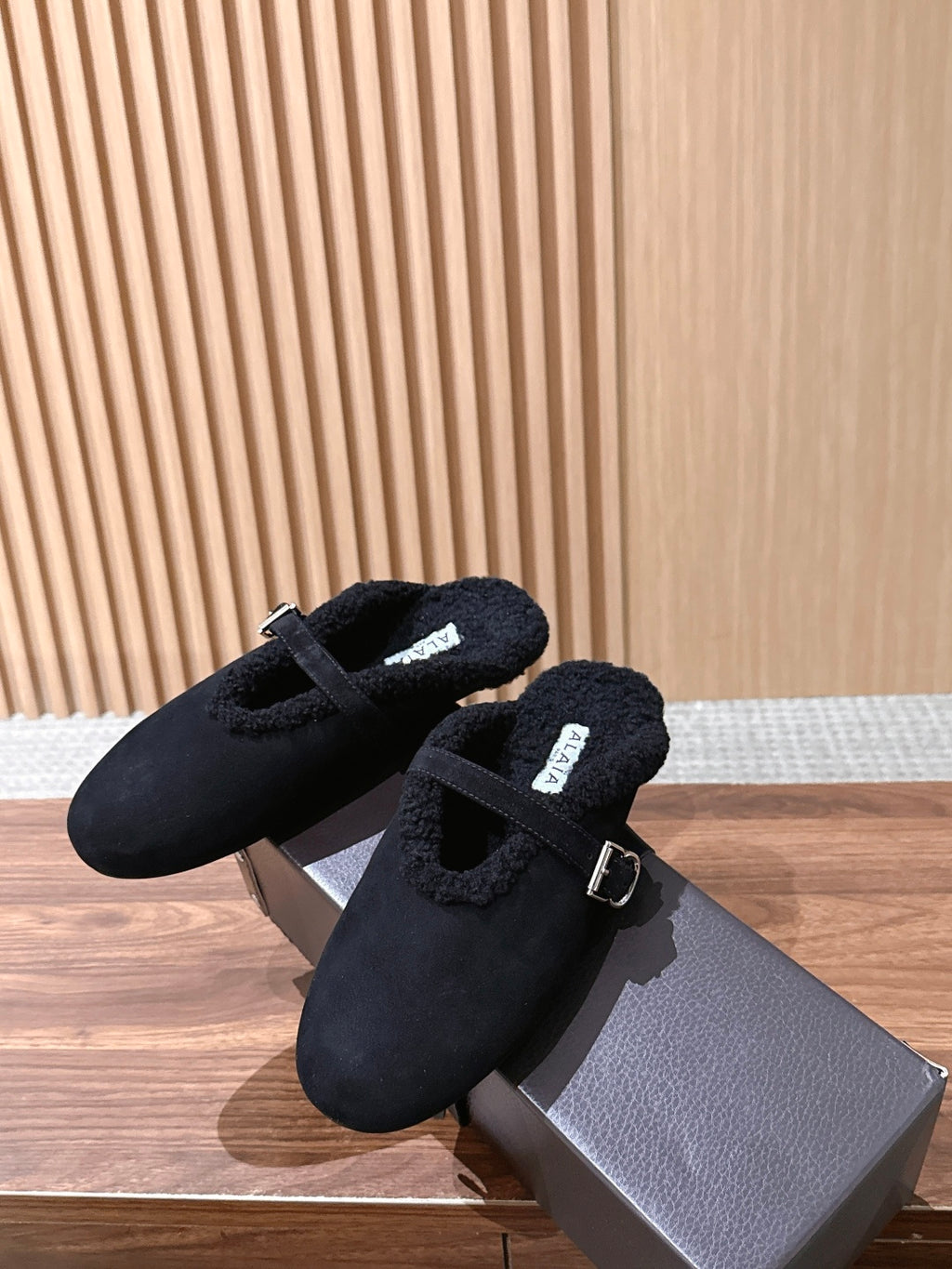 Black Mules In Merino Shearling