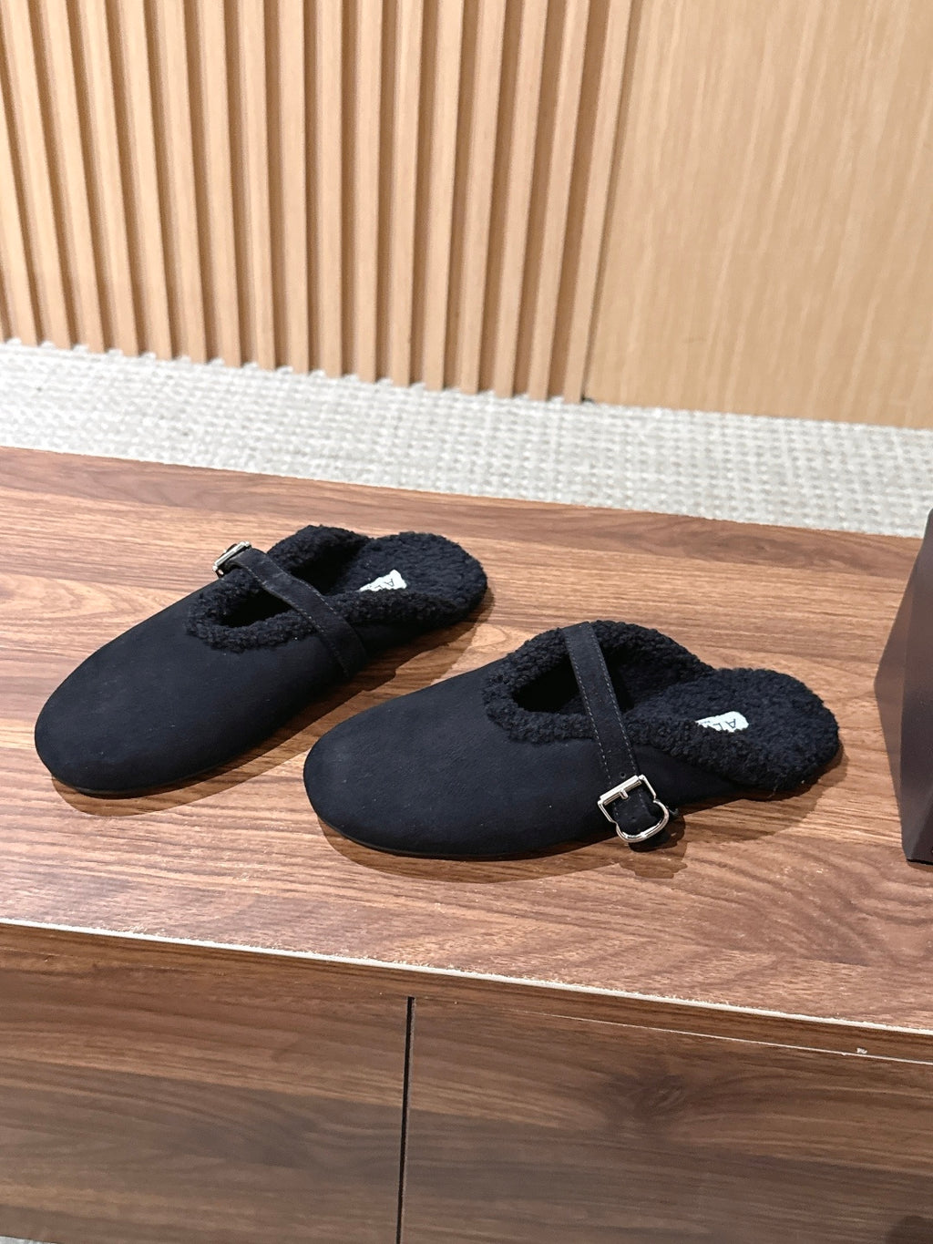 Black Mules In Merino Shearling