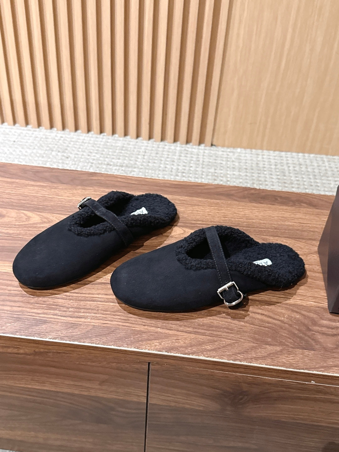 Black Mules In Merino Shearling