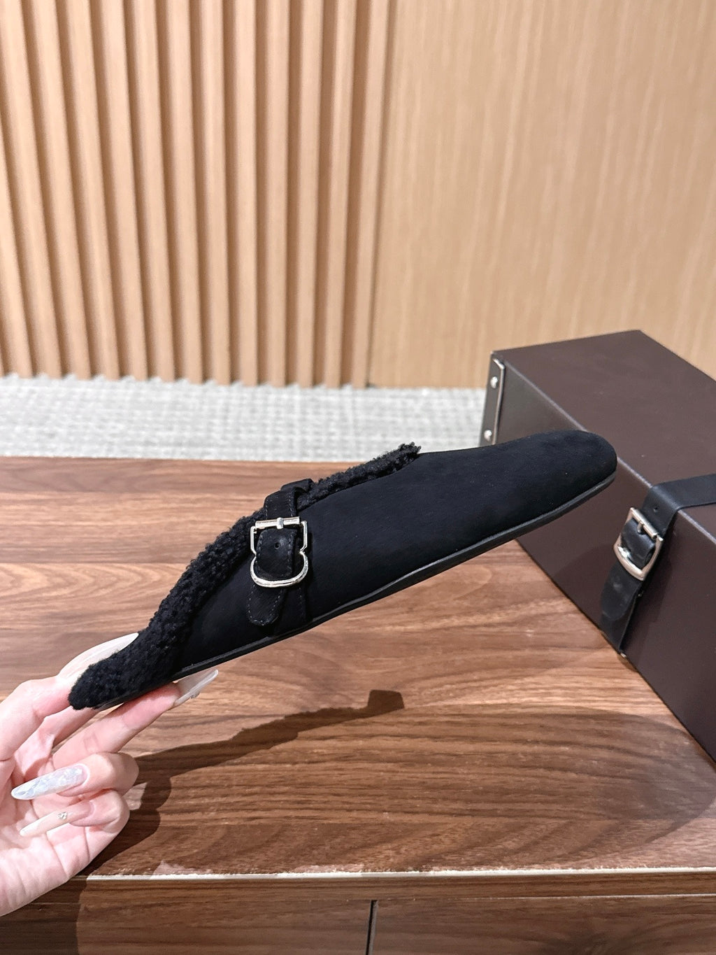 Black Mules In Merino Shearling