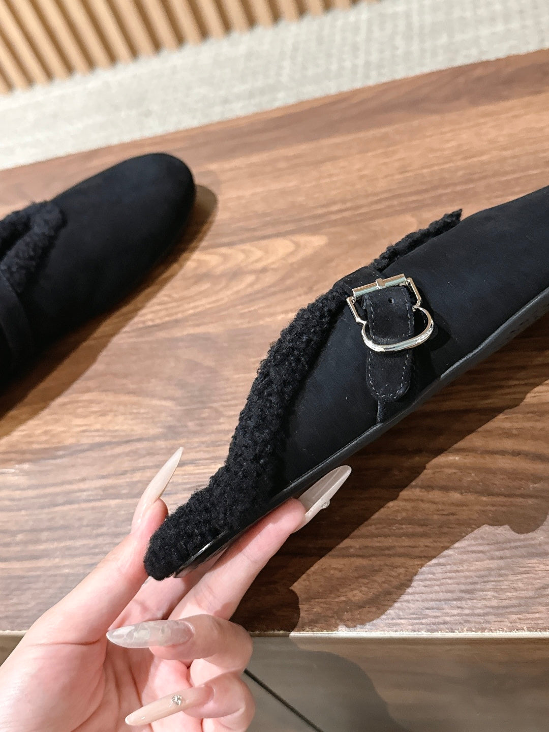 Black Mules In Merino Shearling