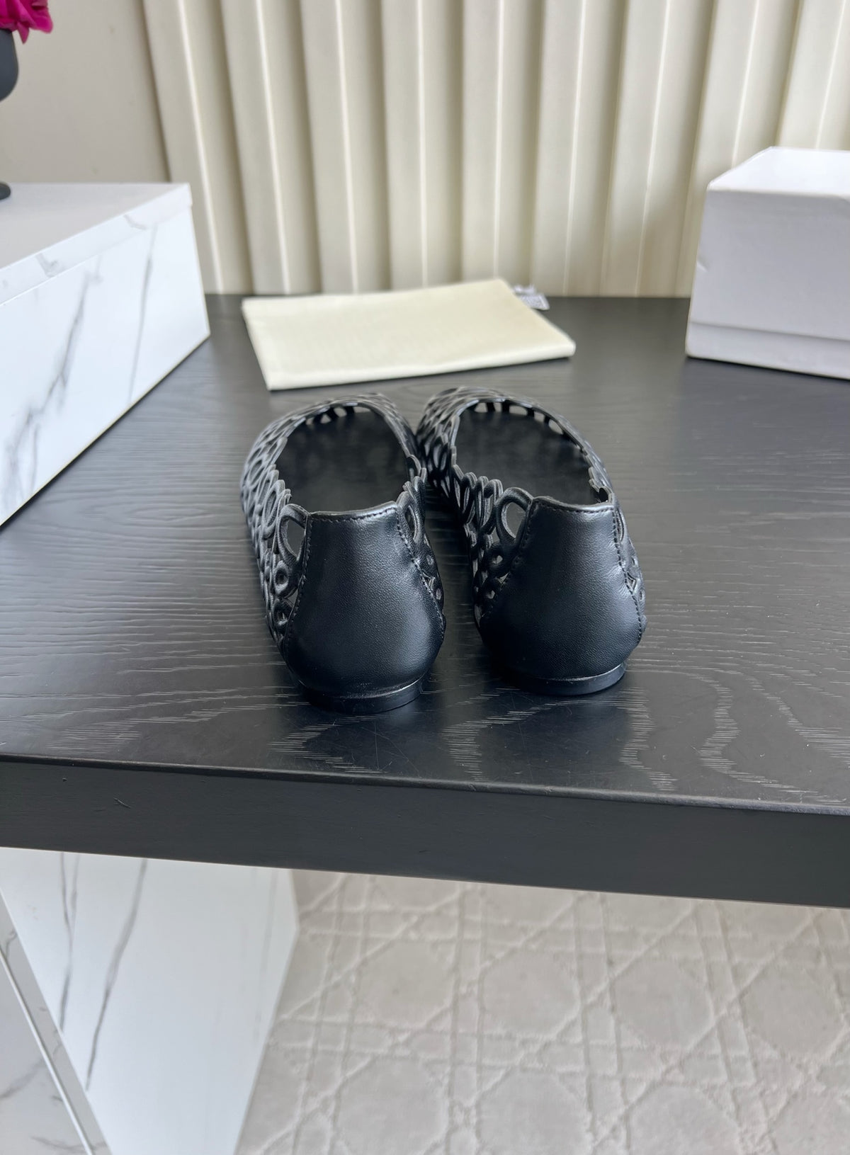 Black Petal Anagram Ballerina In Lambskin