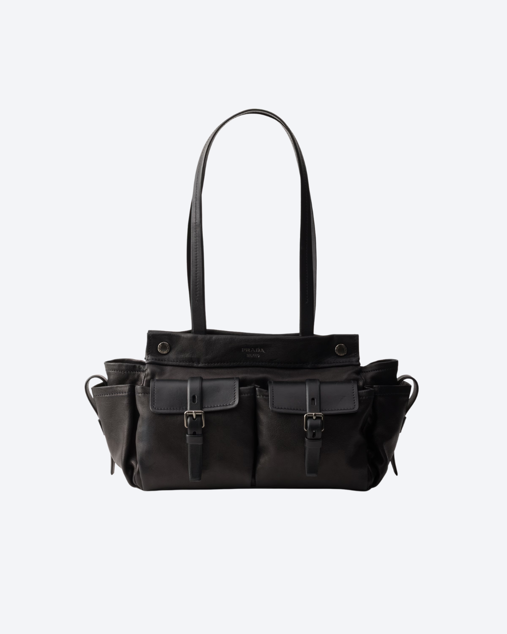 Black Prada Route Medium Leather Tote Bag 1