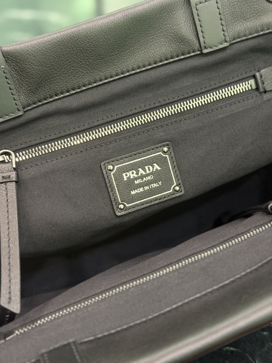 Black Prada Route Medium Leather Tote Bag 10