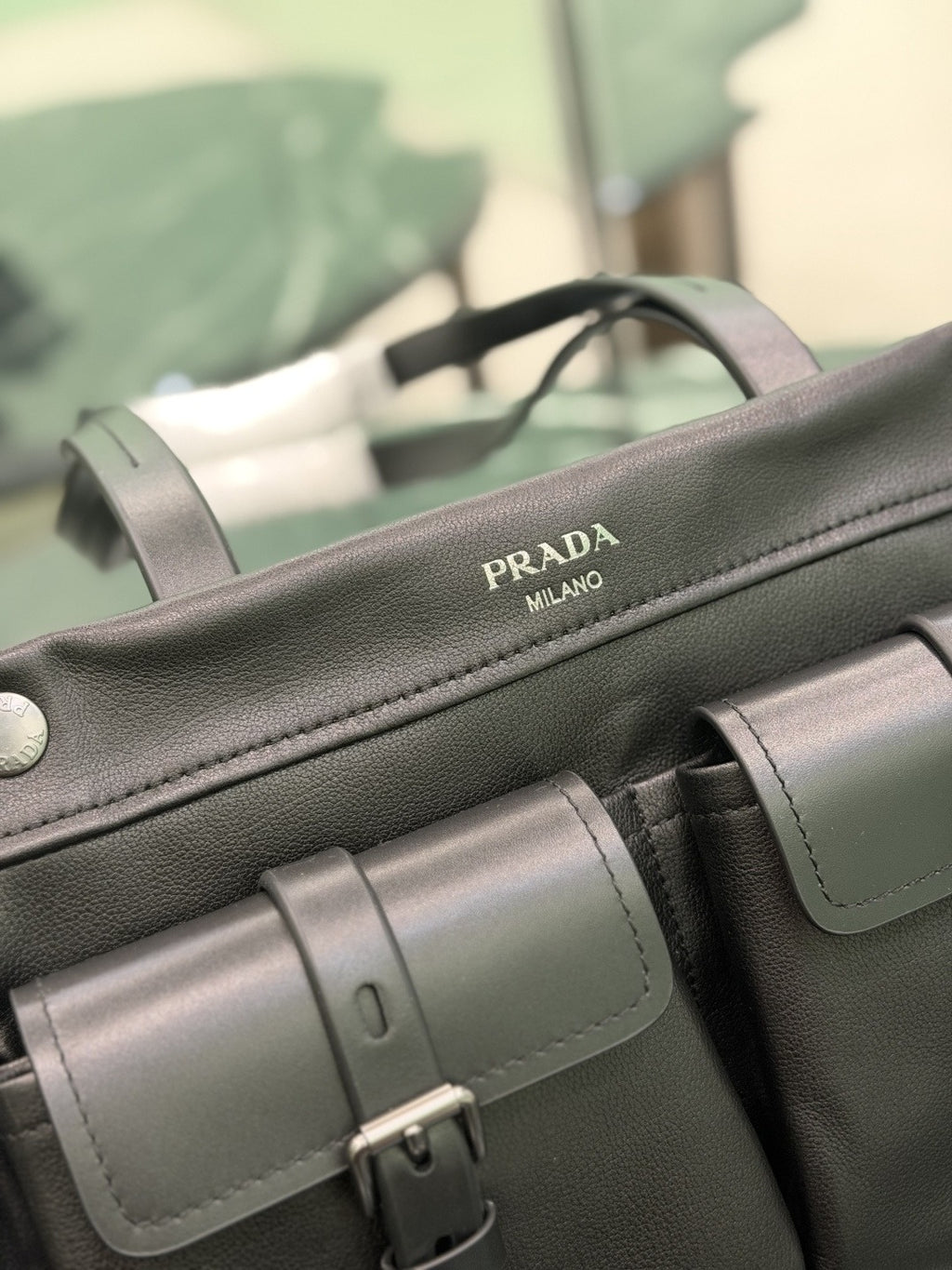 Black Prada Route Medium Leather Tote Bag 8