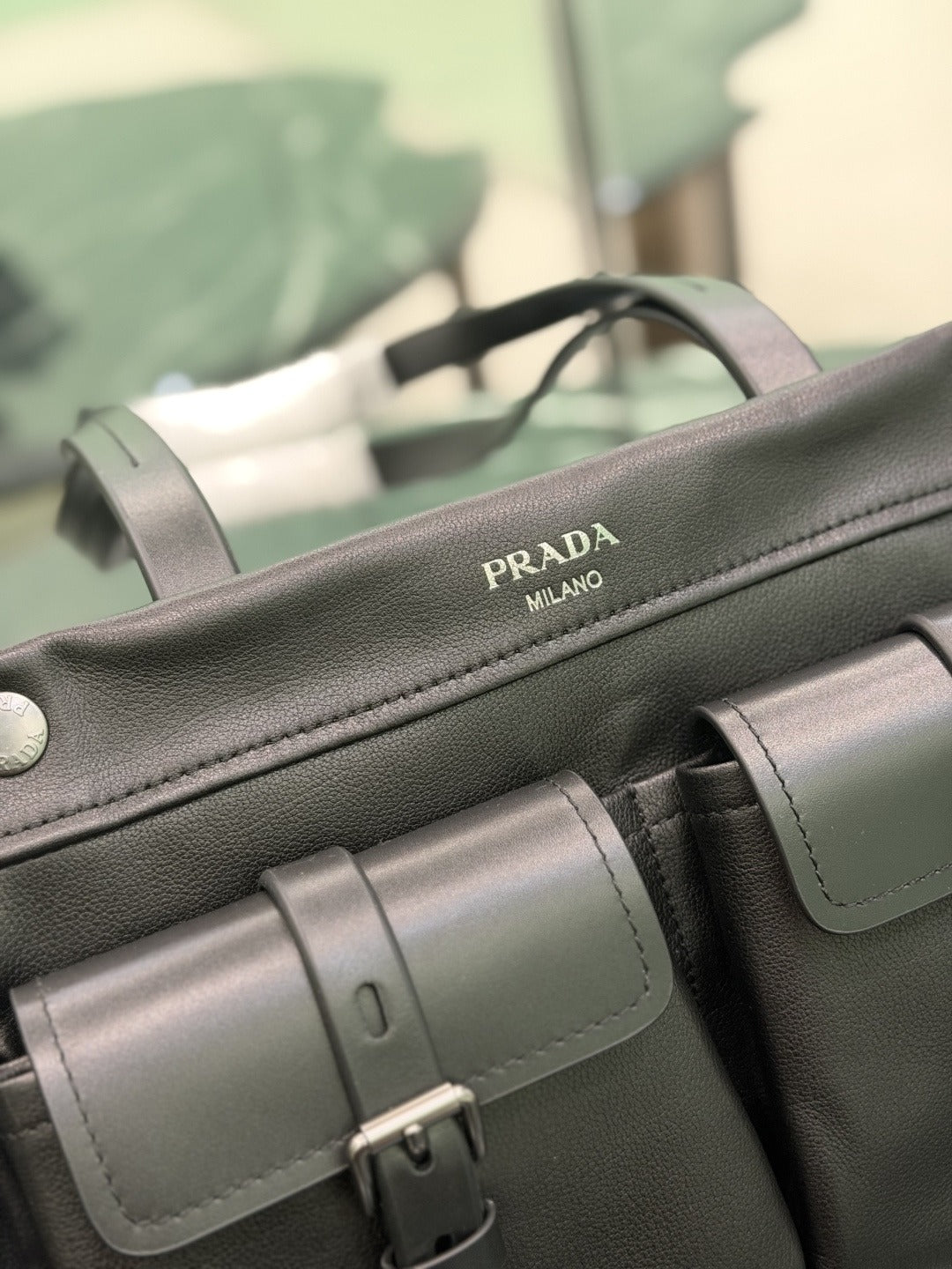 Black Prada Route Medium Leather Tote Bag 8