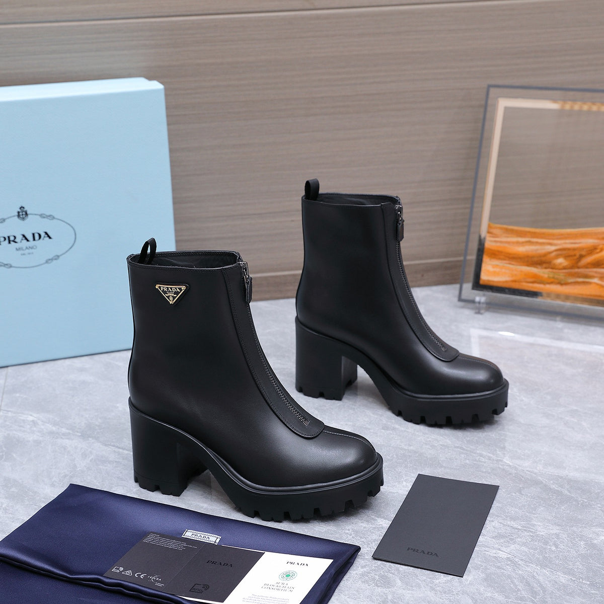 Black Stride Leather Ankle Boots With Zipper - 4