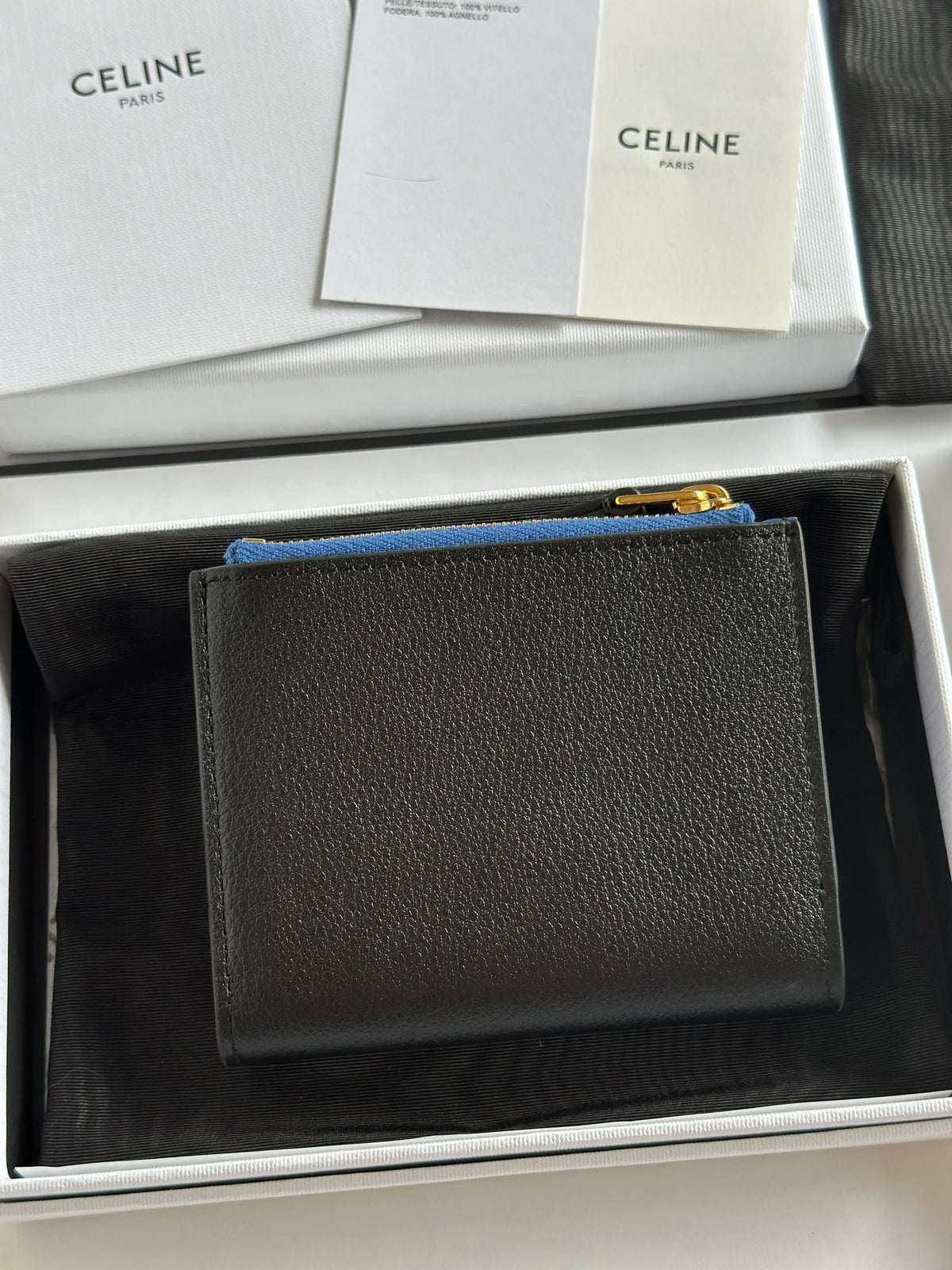 Black / Ultra Blue Compact Wallet Triomphe Stamp