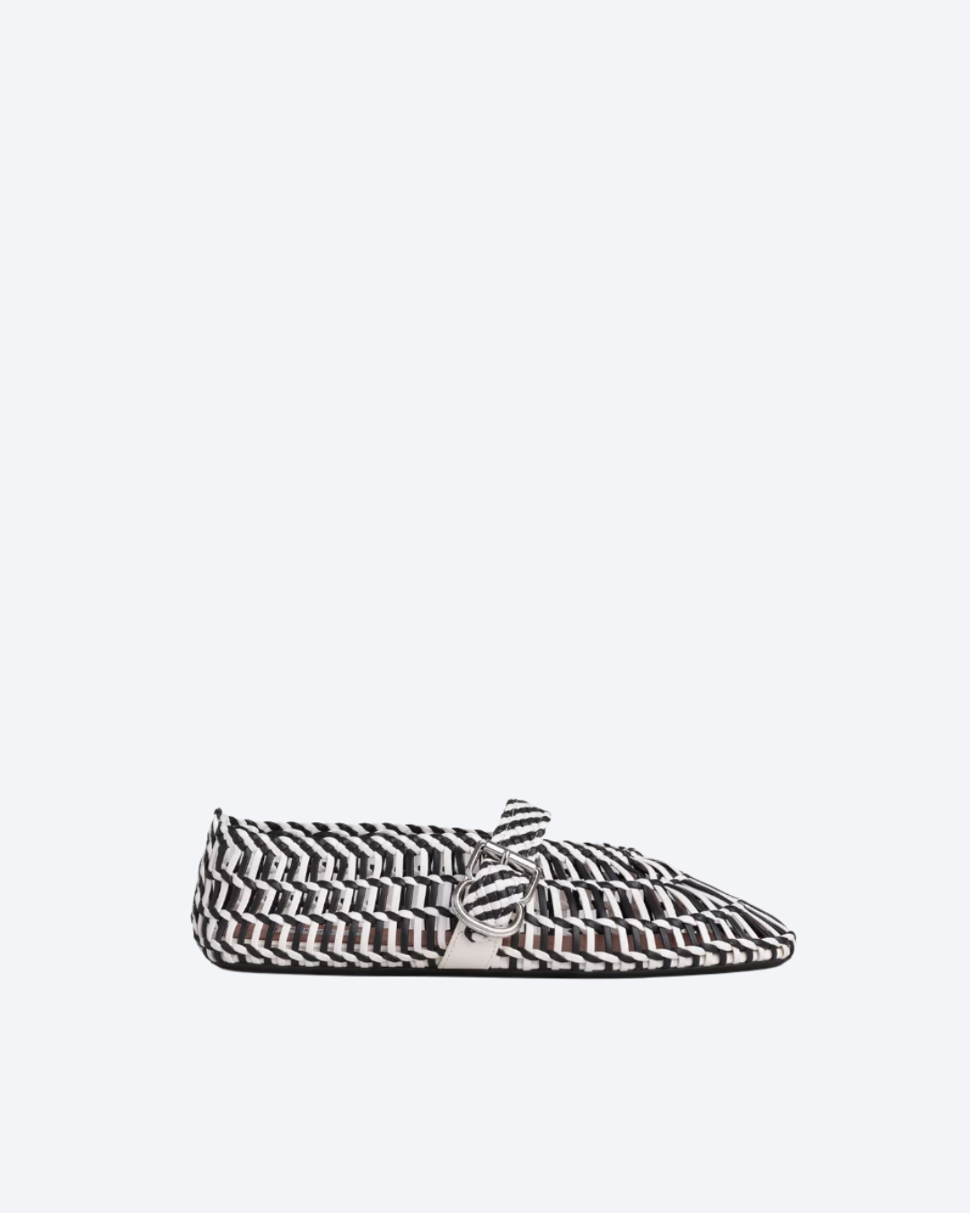 Black And White Ballet Flats In Weaved Leather