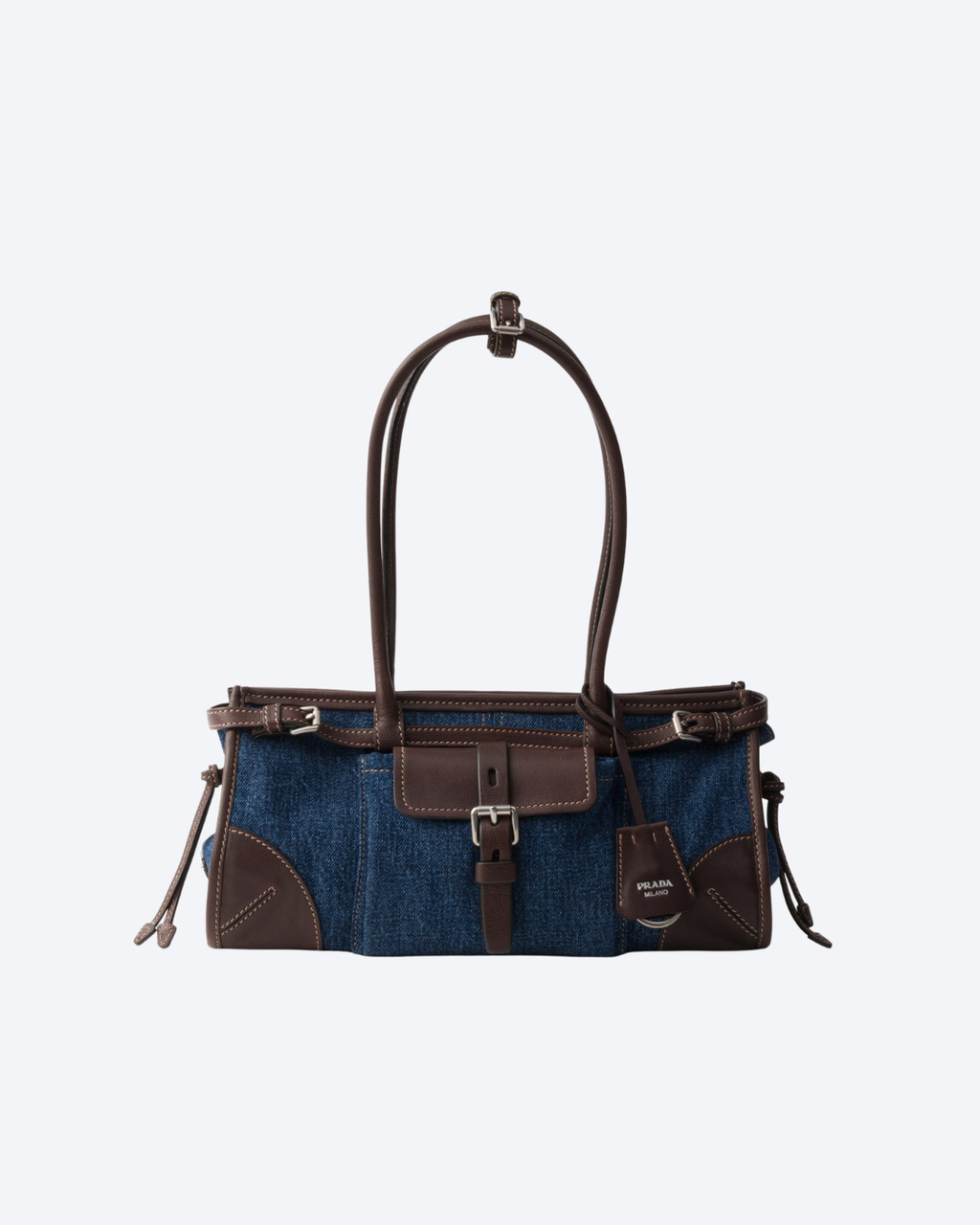 Blue Coffee Prada Bonnie Medium Denim And Leather Handbag 1