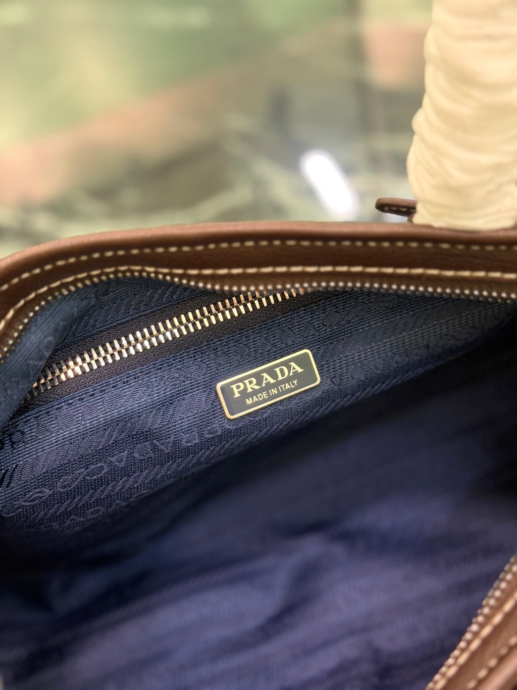 Blue Coffee Prada Bonnie Medium Denim And Leather Handbag 10