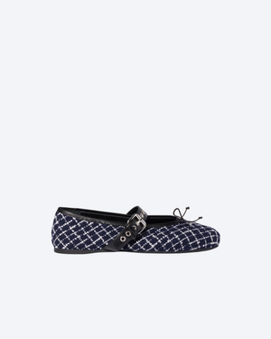 Blue/Ivory Tweed Check Ballerinas