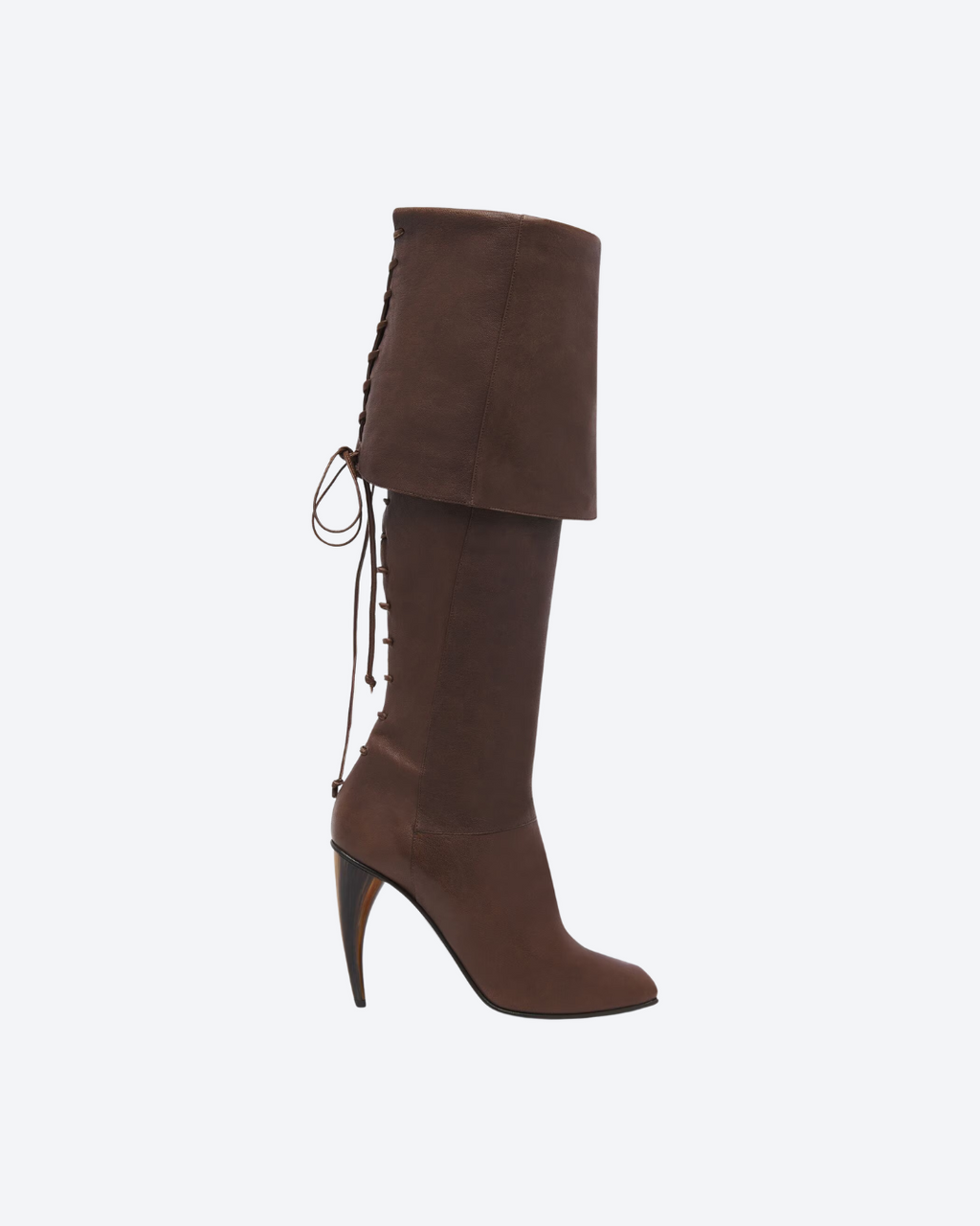 Brown Horn Heel Knee-High Boot - 01