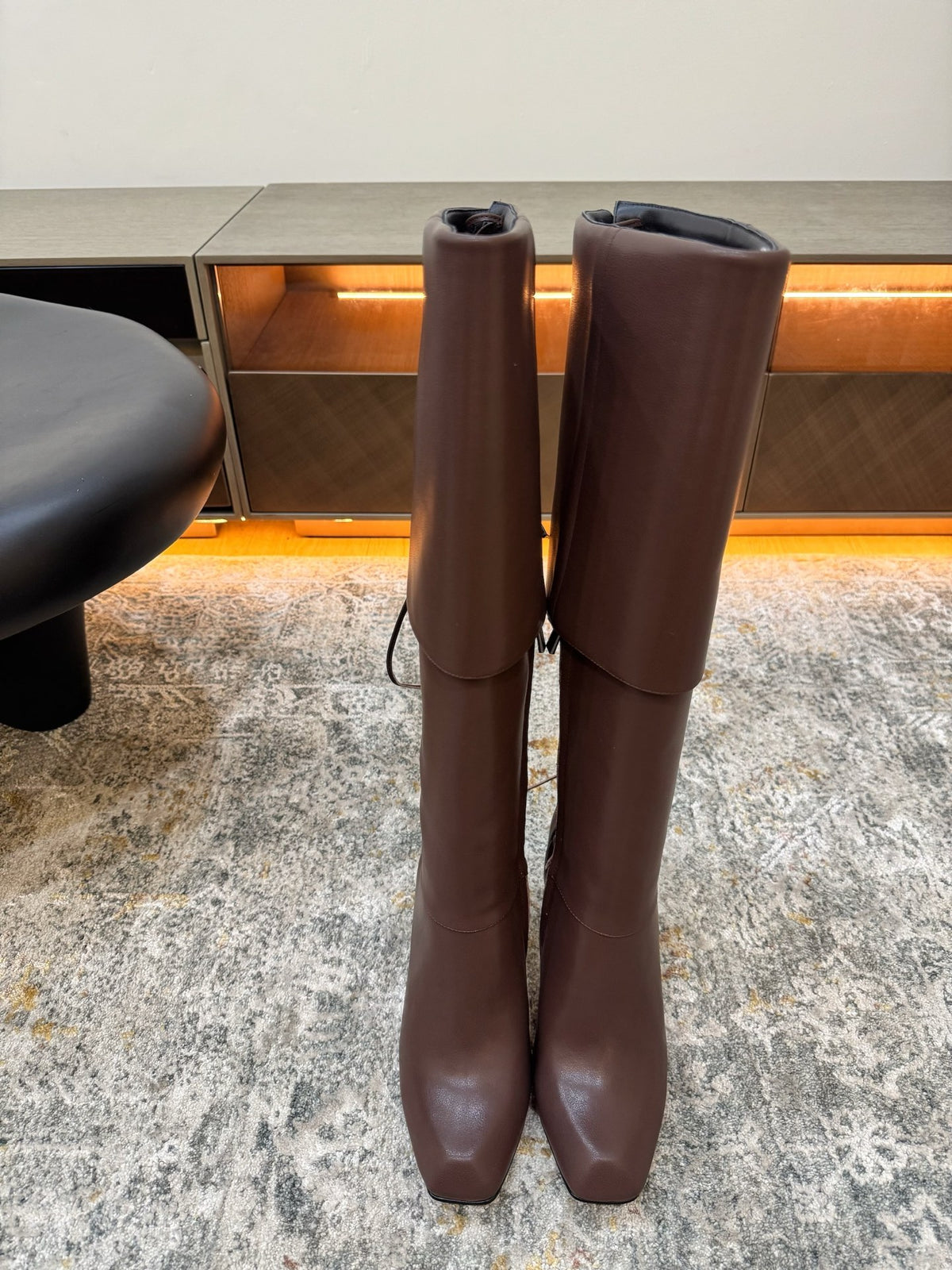 Brown Horn Heel Knee-High Boot - 02