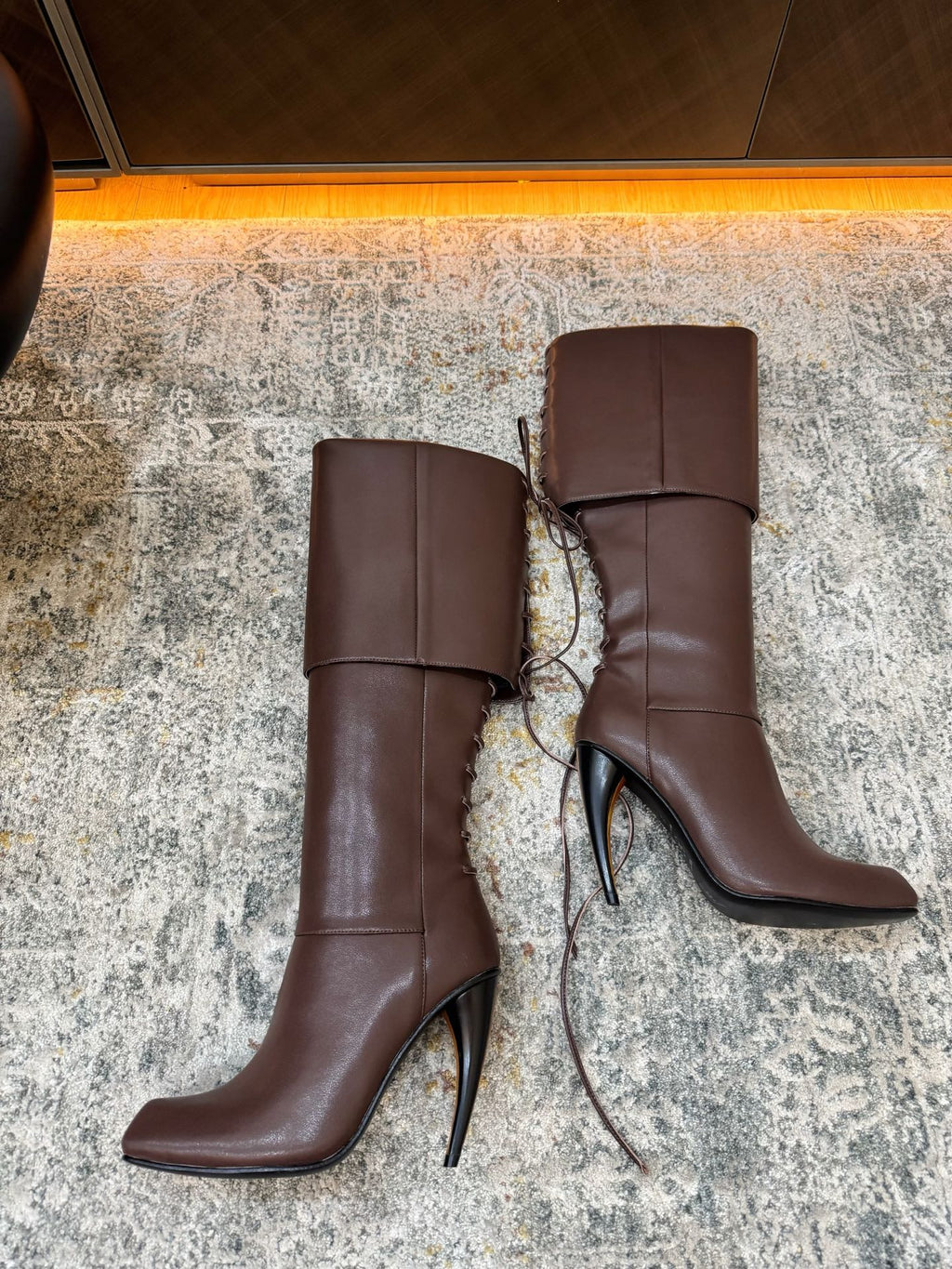 Brown Horn Heel Knee-High Boot - 03