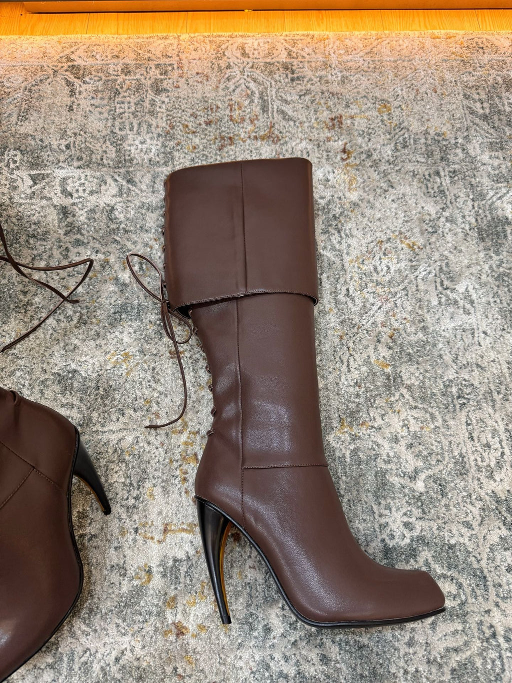 Brown Horn Heel Knee-High Boot - 07