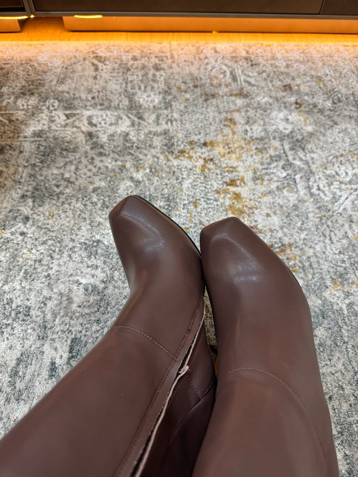 Brown Horn Heel Knee-High Boot - 08