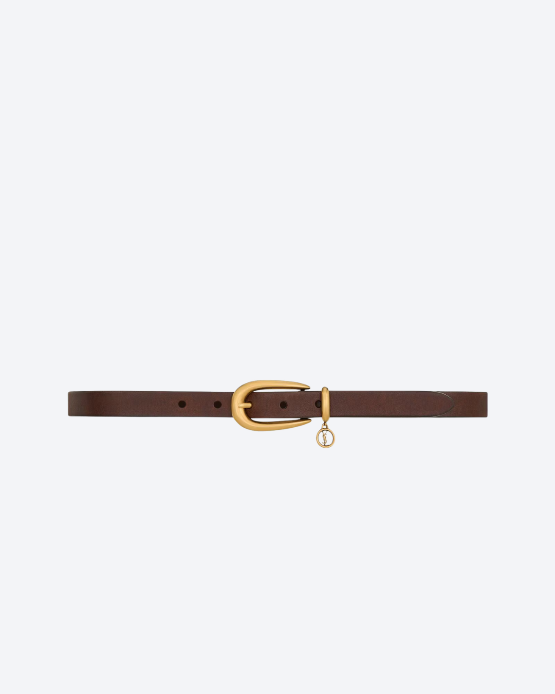 Burnt Chocolate Cassandre Charm Elongated Buckle Thin Belt In Leather