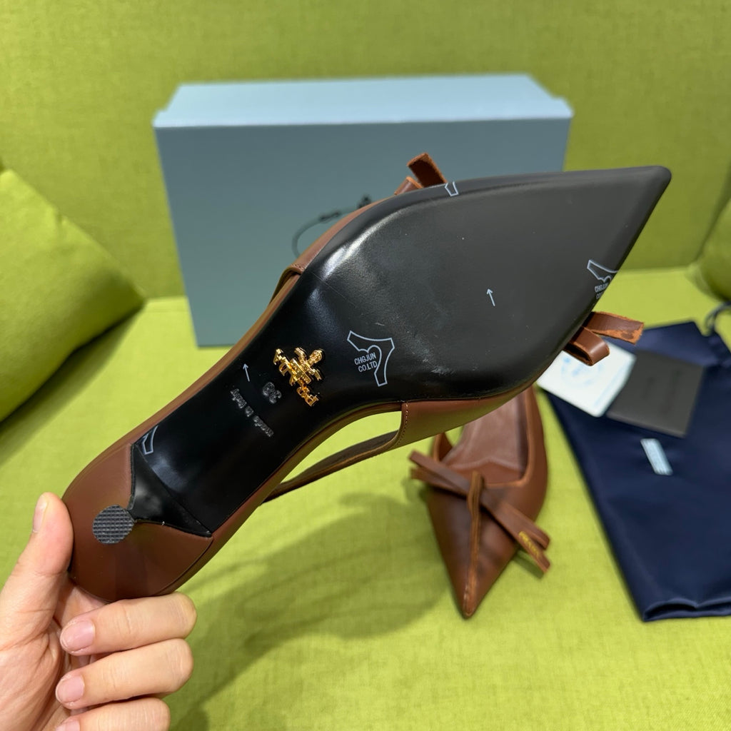 Cocoa Brown Leather Slingback Pumps