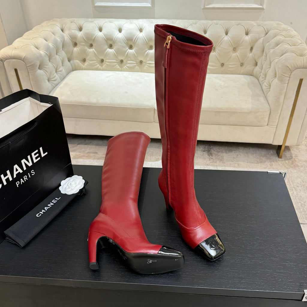 Burgundy & Black High Boots - 6