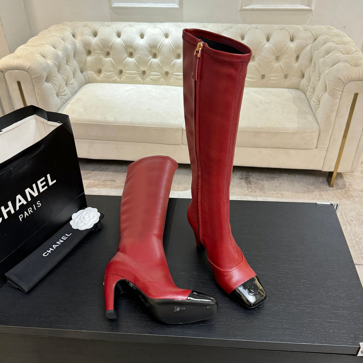 Burgundy & Black High Boots - 6