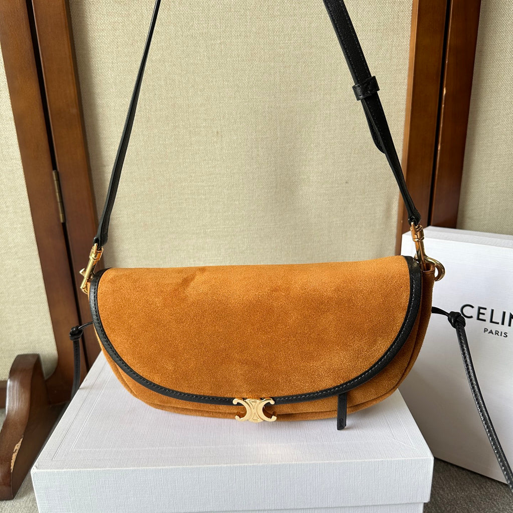 Camel / Black Soft Triomphe Little Halfmoon In Suede