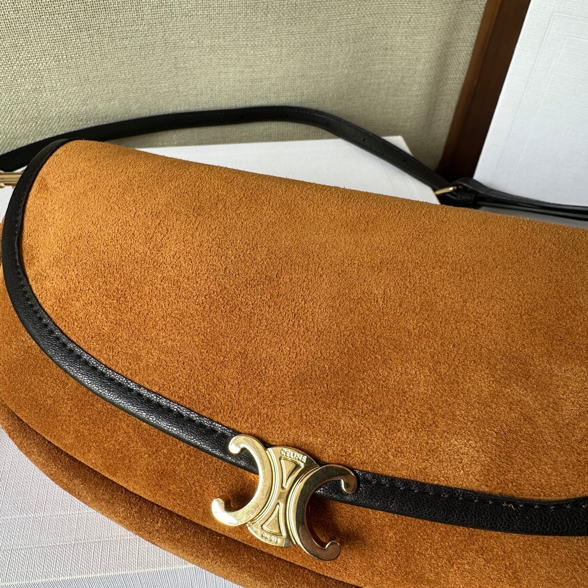 Camel / Black Soft Triomphe Little Halfmoon In Suede