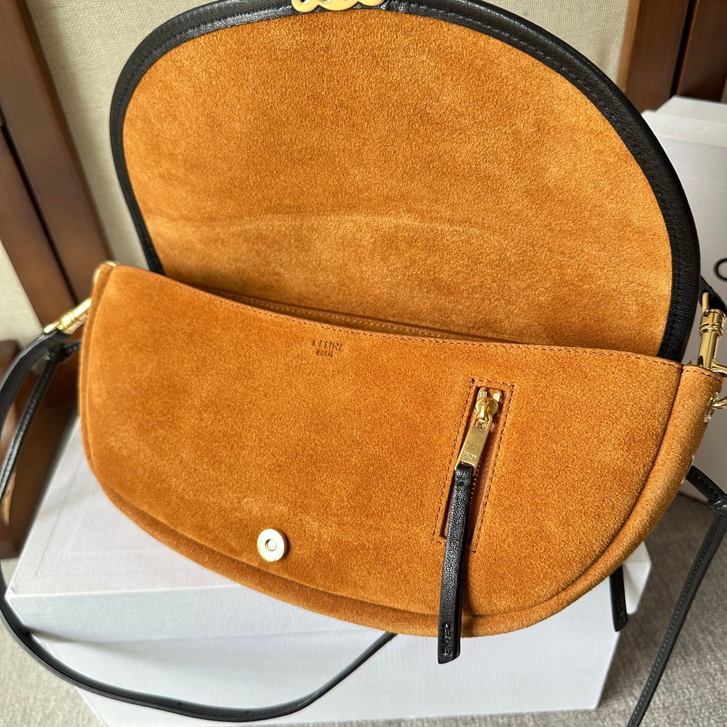Camel / Black Soft Triomphe Little Halfmoon In Suede