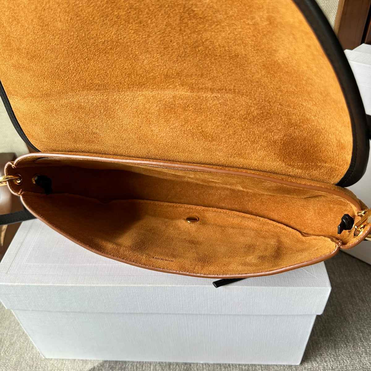 Camel / Black Soft Triomphe Little Halfmoon In Suede