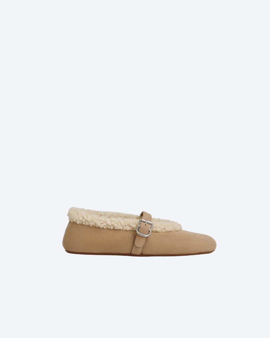 Camel Ballet Flats In Merino Shearling