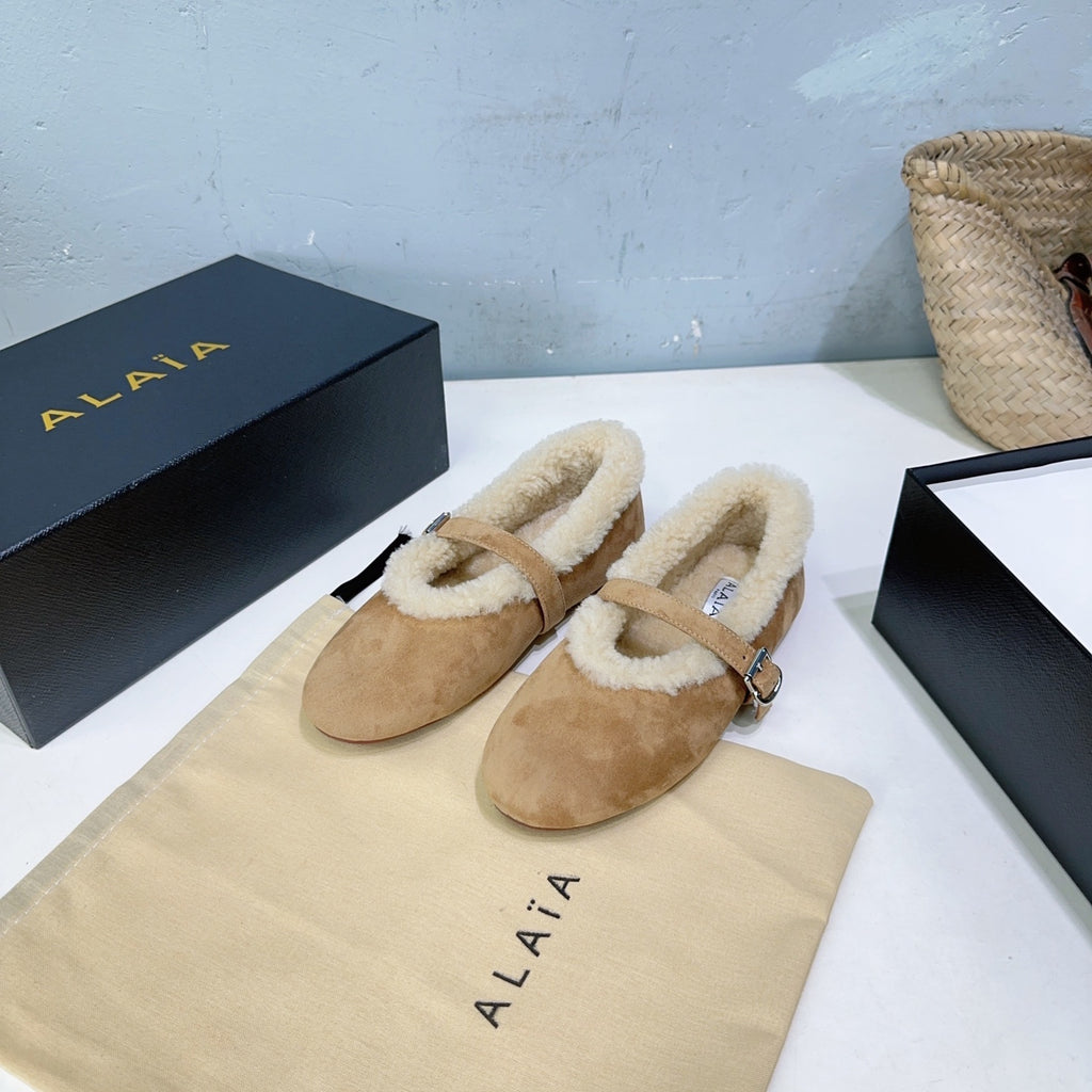Camel Ballet Flats In Merino Shearling