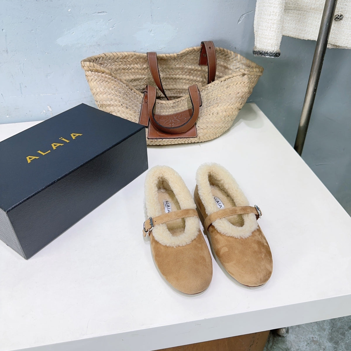 Camel Ballet Flats In Merino Shearling