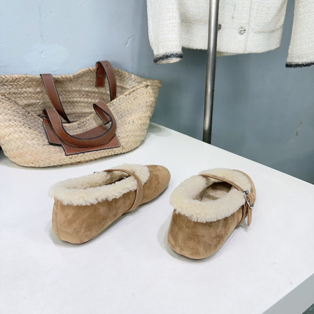 Camel Ballet Flats In Merino Shearling