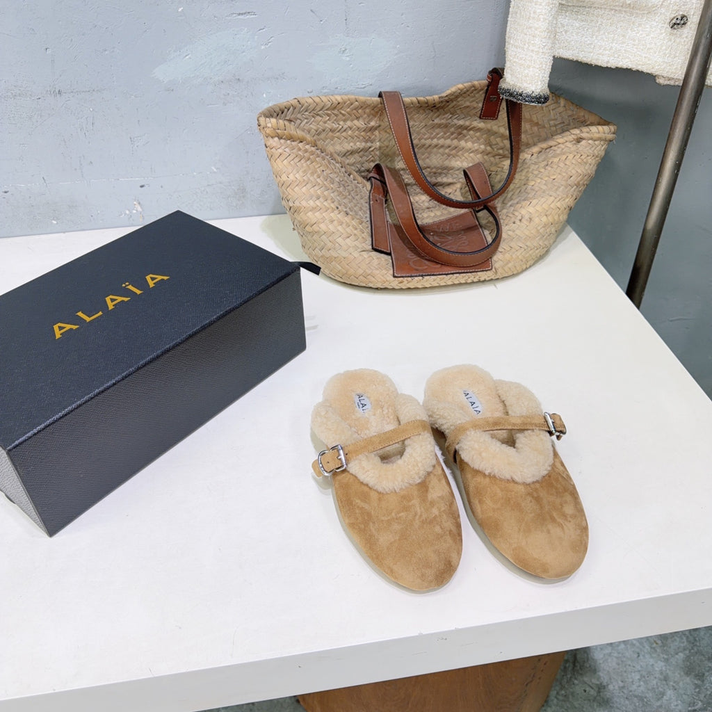 Camel Mules In Merino Shearling
