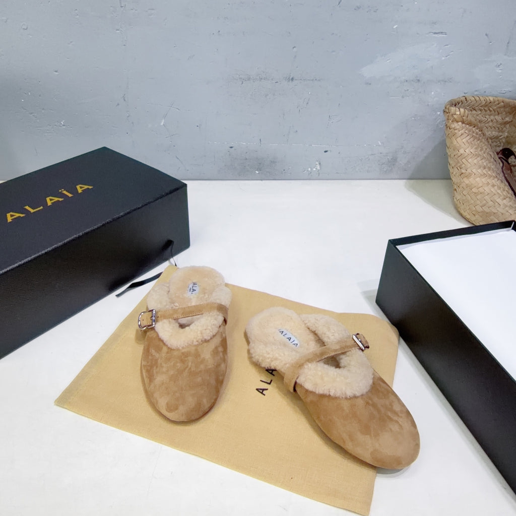Camel Mules In Merino Shearling