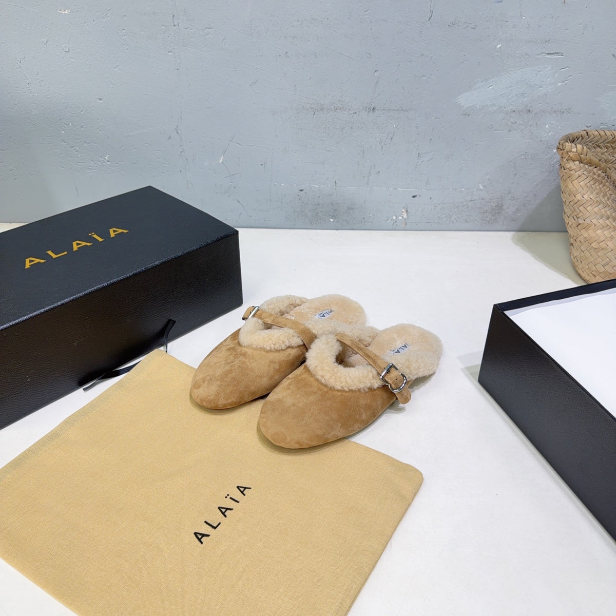 Camel Mules In Merino Shearling