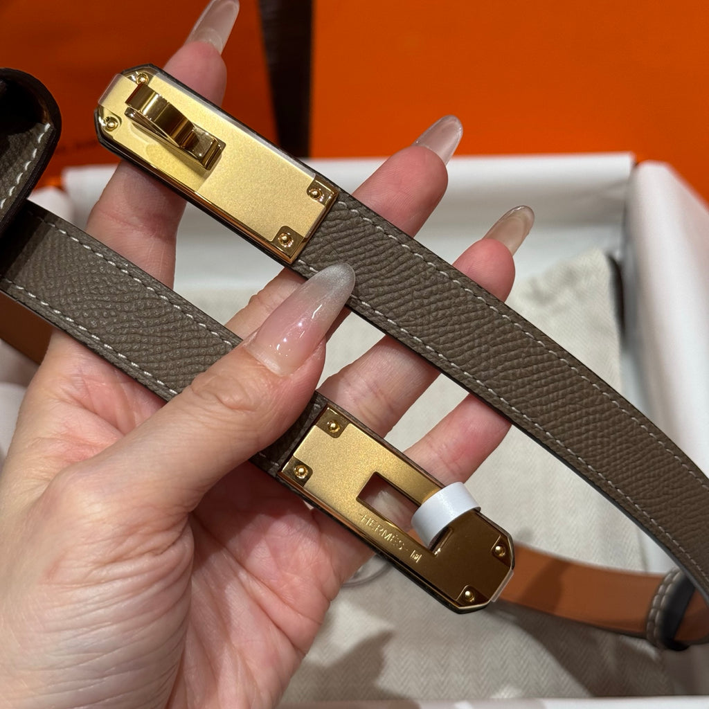 Étoupe Kelly Pocket 18 Belt With Gold Finish