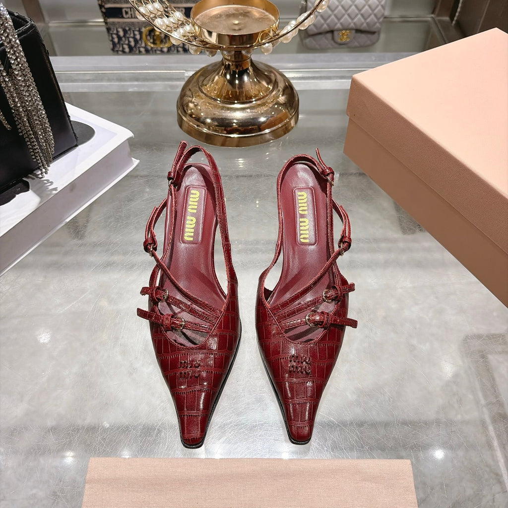 Cherry Red Crocodile Embossed Calfskin Slingback Pumps - 2