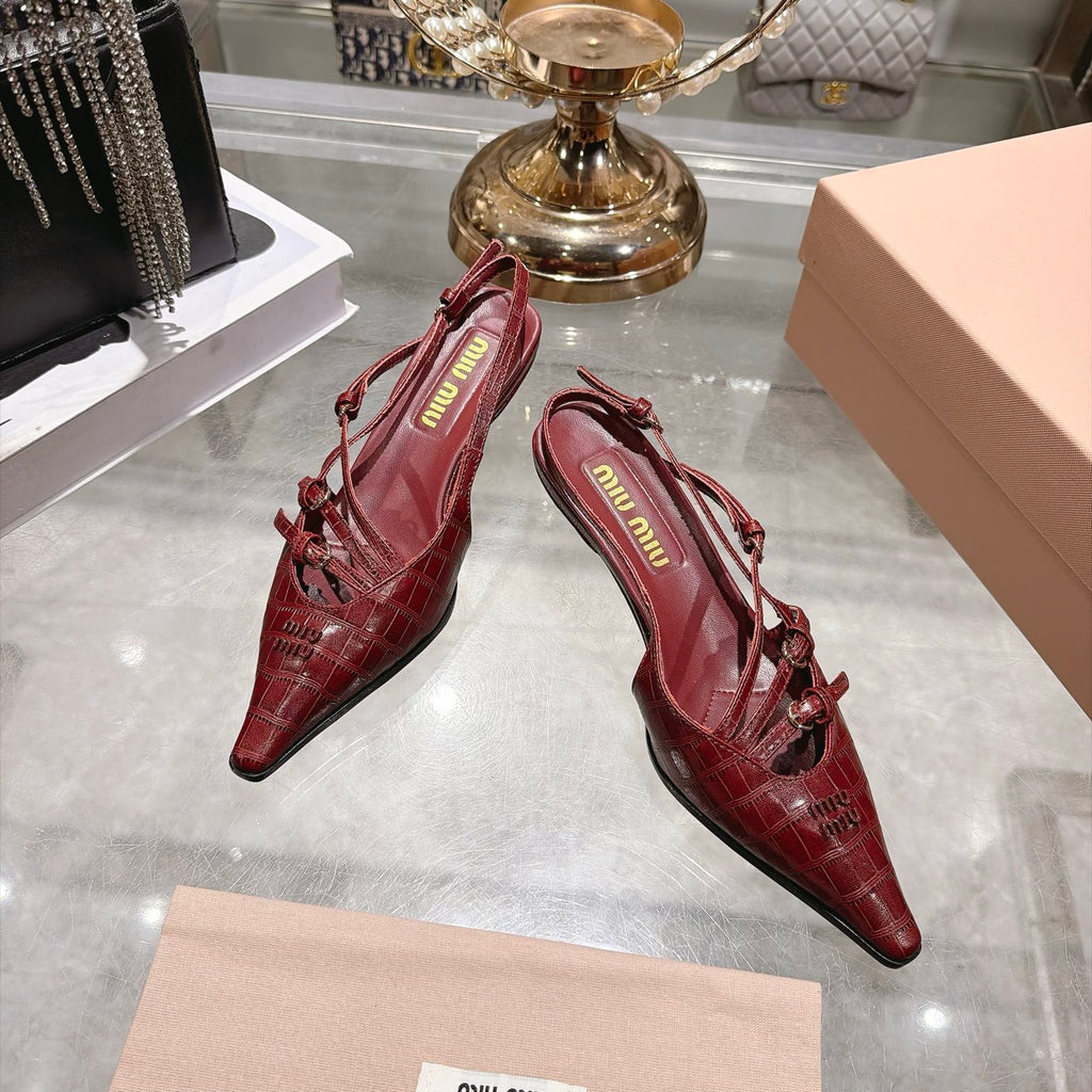 Cherry Red Crocodile Embossed Calfskin Slingback Pumps - 4