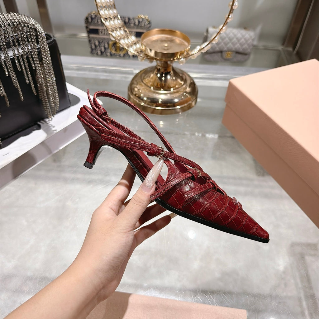Cherry Red Crocodile Embossed Calfskin Slingback Pumps - 6